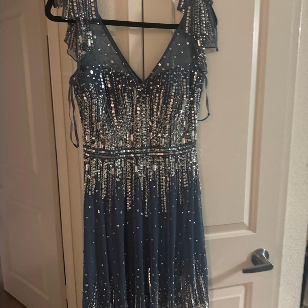 Aidan Mattox Blue and Silver Sequin Mini Dress